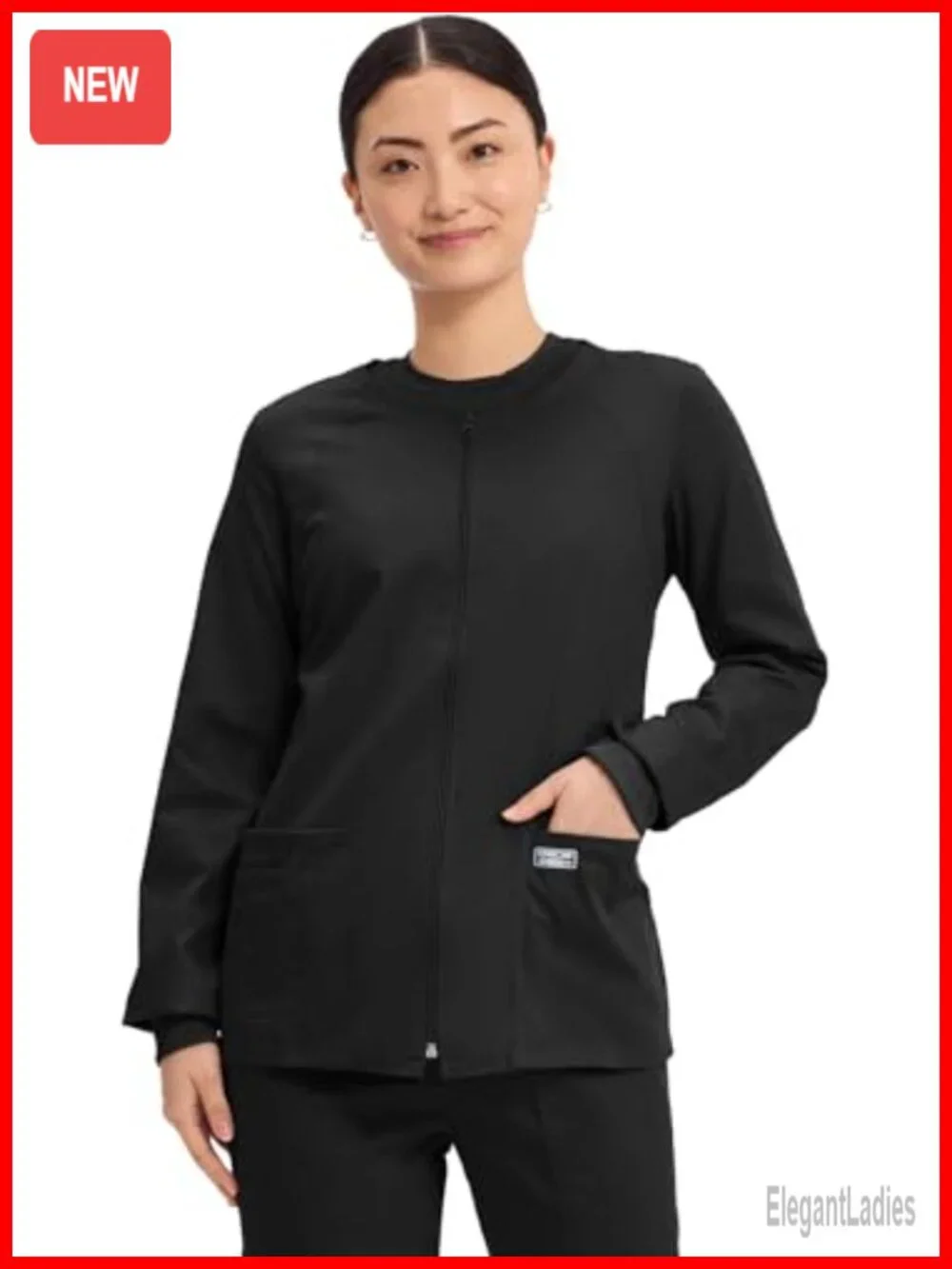 Cherokee Scrub Jacket Women 3 Pocket Zip Front Brushed Twill Stretch